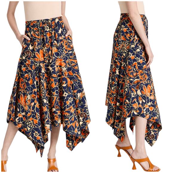 A.L.C. NWT Blanca Midi Skirt Poplin Elastic Waist Handkerchief Hem Size 10 - Picture 1 of 11